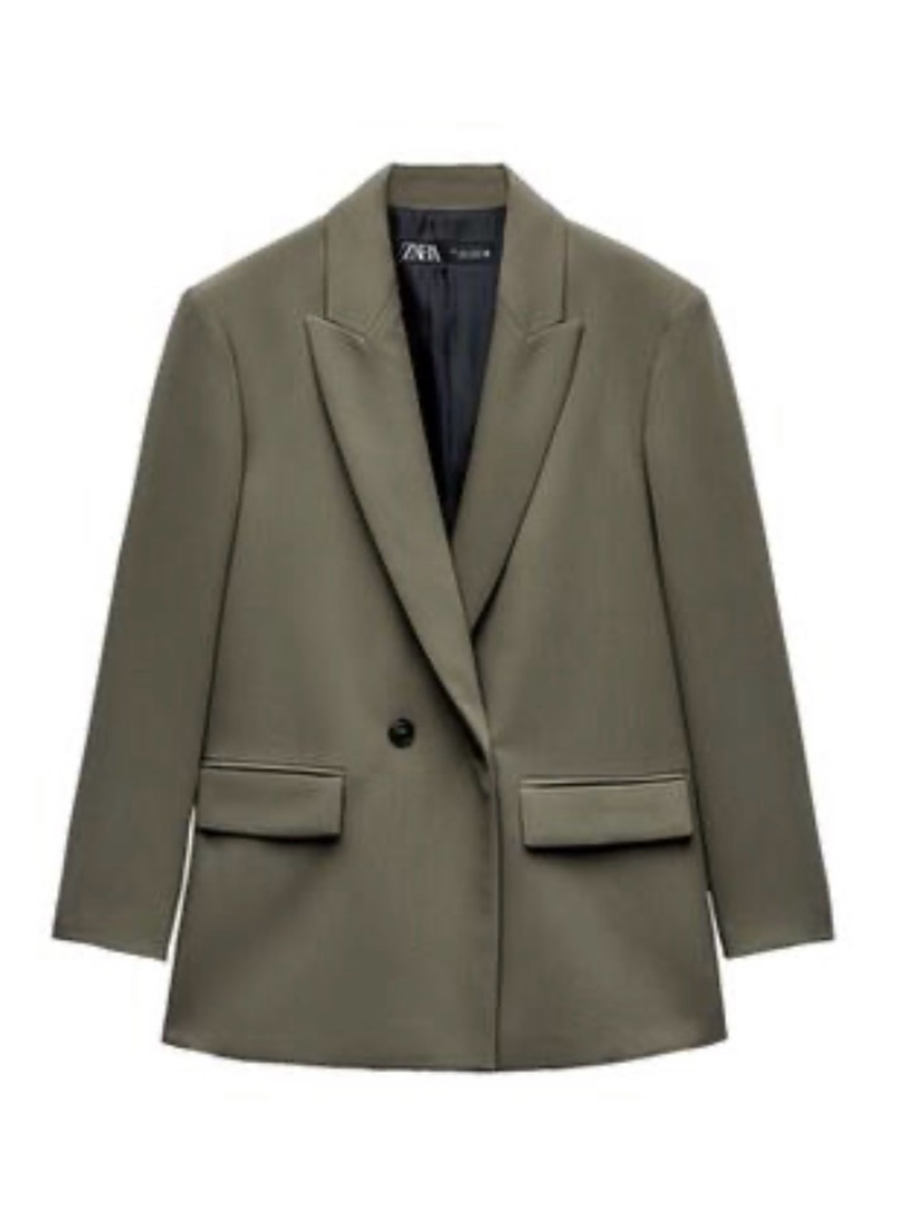 Zara Oversized Double-breasted Blazer in Olive/Khaki Green